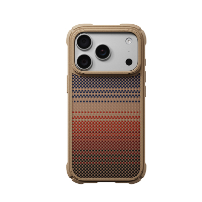 Apple iPhone 18 Pro Kılıf M-safe Şarj Özellikli Pitaka Tactile Woven Sunset-Moonrise Aramid Serisi Cairn Kapak Kahverengi