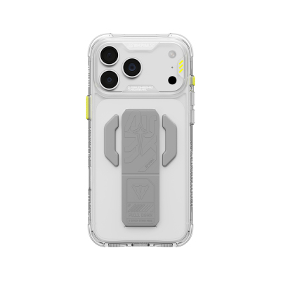Apple iPhone 18 Pro Kılıf M-safe Şarj Özellikli Teknoloji Desenli Skinarma Helio CE Mag Charge Standlı Kapak Şeffaf