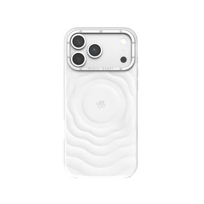 Apple iPhone 18 Pro Kılıf M-safe Şarj Özellikli Wiwu Magic Merry Blossom Drift Serisi Kapak Beyaz