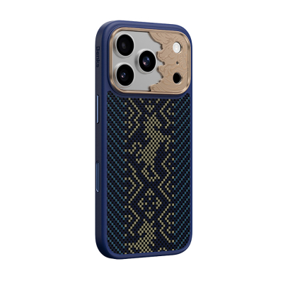 Apple iPhone 18 Pro Kılıf M-safe Şarj Özellikli Yükseltilmiş Kamera Çerçeveli Karbon Fiber Tasarımlı Benks Knight ArmorPro Kevlar Kapak Lacivert