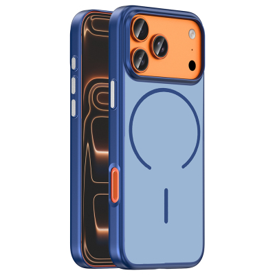 Apple iPhone 18 Pro Kılıf M-Safe Şarj Özellikli Zore Lora PC Kapak Lacivert