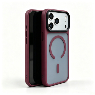 Apple iPhone 18 Pro Kılıf Mat Arka Yüzey Wireless Şarj Özellikli Zore Flet M-safe Kapak Mürdüm