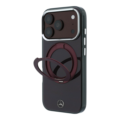 Apple iPhone 18 Pro Kılıf Mercedes Benz Orjinal Lisanslı M-safe Şarj Özellikli 360 Derece Dönebilen Standlı Metal Logolu Sert PC Kapak Bordo