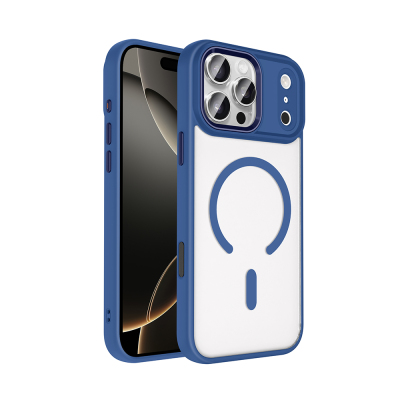 Apple iPhone 18 Pro Kılıf Wireless Şarj Özellikli Zore Krom M-safe Silikon Kapak Lacivert