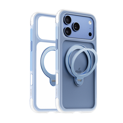 Apple iPhone 18 Pro Kılıf Wiwu AS-203 AeroShield Ultra Serisi M-safe Şarj Özellikli Airbag Tasarımlı Standlı Kapak Açık Mavi