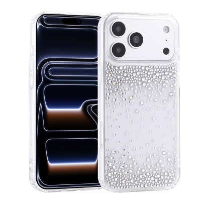 Apple iPhone 18 Pro Max Case Airbag Design Drop Stone Embellished Transparent Zore Pera Silicone Cover Şeffaf