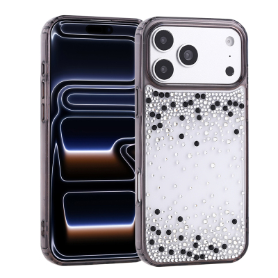 Apple iPhone 18 Pro Max Case Airbag Design Drop Stone Embellished Transparent Zore Pera Silicone Cover Black