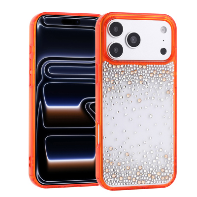 Apple iPhone 18 Pro Max Case Airbag Design Drop Stone Embellished Transparent Zore Pera Silicone Cover Orange