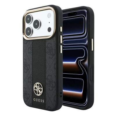 Apple iPhone 18 Pro Max Case – Genuine Licensed Guess – Leather with 4G Pattern, Stripe, and Logo – MagSafe Charging Compatible Black