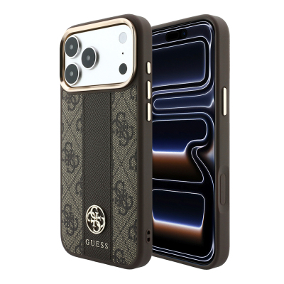 Apple iPhone 18 Pro Max Case – Genuine Licensed Guess – Leather with 4G Pattern, Stripe, and Logo – MagSafe Charging Compatible Brown