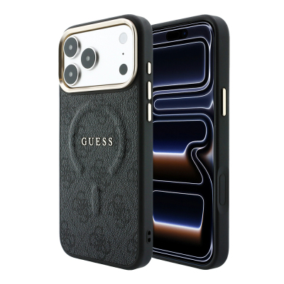Apple iPhone 18 Pro Max Case – Genuine Licensed Guess – MagSafe Compatible – Metal Camera Bezel – C-Magnet – 4G Pattern & Logo – Cover Black