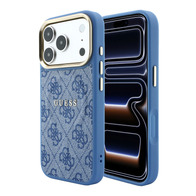 Apple iPhone 18 Pro Max Case – Genuine Licensed Guess – MagSafe Compatible – Metal Camera Bezel – C-Magnet – 4G Pattern & Logo – Cover Blue