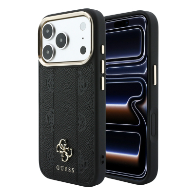 Apple iPhone 18 Pro Max Case – Genuine Licensed Guess – MagSafe Compatible – Peony 4G & Letter Logo Cover with Stripe Detail Black