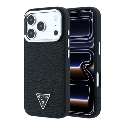 Apple iPhone 18 Pro Max Case Guess Original Licensed M-safe Charging Feature Grained Triangle Cover Black
