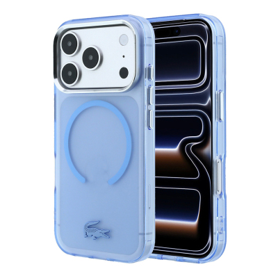 Apple iPhone 18 Pro Max Case – Lacoste Officially Licensed M-Safe C-Magnet IML Frosted Cover with Iconic Crocodile Logo Açık Mavi