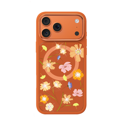 Apple iPhone 18 Pro Max Case M-safe Charging Feature Floral Design Mutural Flower Series Cover Orange