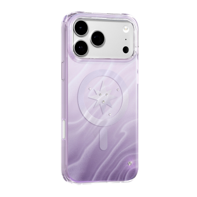 Apple iPhone 18 Pro Max Case M-Safe Charging Feature Original Swarovski Crystal Embellished Zore Paris Rovix Hard PC Cover Açık Mor