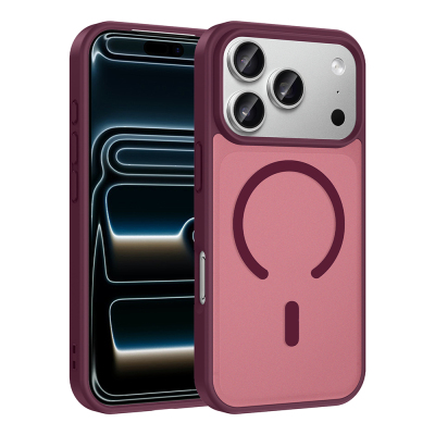Apple iPhone 18 Pro Max Case M-safe Charging Feature Zore Flat Cover Bordo