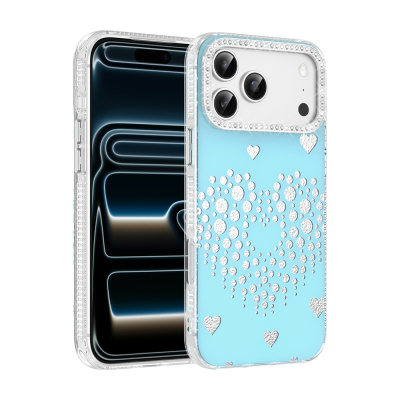 Apple iPhone 18 Pro Max Case Rhinestone Embellishment Zore Rivas Hard PC Cover Blue