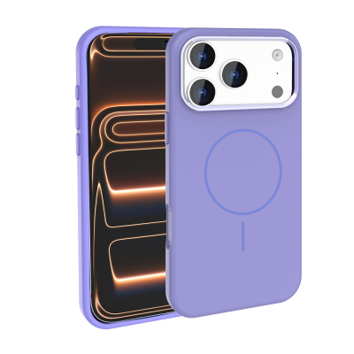 Apple iPhone 18 Pro Max Case with M-Safe Charging Feature, Metal Camera Frame, Zore Edi Silicone Cover Lila