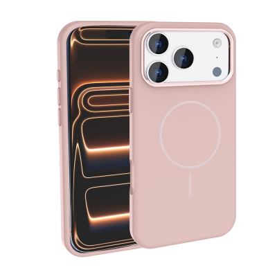 Apple iPhone 18 Pro Max Case with M-Safe Charging Feature, Metal Camera Frame, Zore Edi Silicone Cover Rose Gold