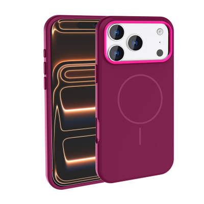 Apple iPhone 18 Pro Max Case with M-Safe Charging Feature, Metal Camera Frame, Zore Edi Silicone Cover Bordo