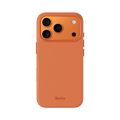 Apple iPhone 18 Pro Max Case with M-safe Charging Feature, Scratch-Resistant Benks VitaPro Series PU Leather Cover Orange