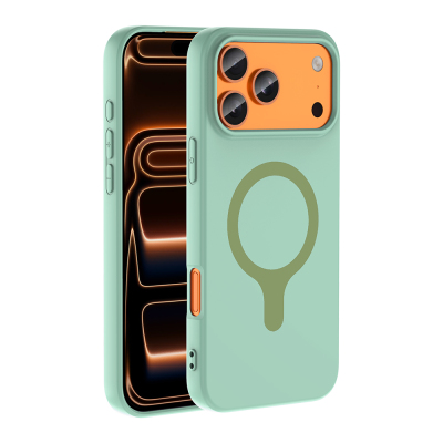 Apple iPhone 18 Pro Max Case with M-Safe Charging Feature - Zore Aris Silicone Cover Turquoise
