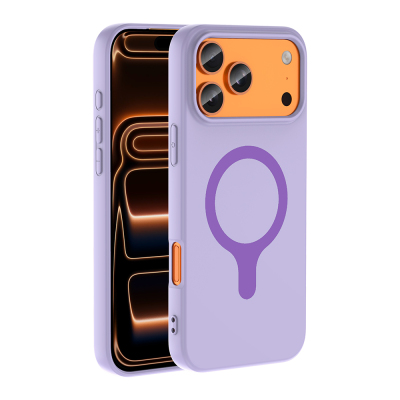 Apple iPhone 18 Pro Max Case with M-Safe Charging Feature - Zore Aris Silicone Cover Lila