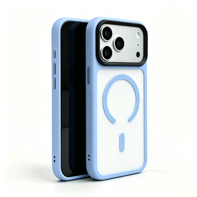 Apple iPhone 18 Pro Max Case with Matte Back and Wireless Charging Feature, Zore Fleet M-safe Cover Açık Mavi
