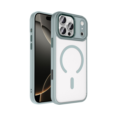 Apple iPhone 18 Pro Max Case with Wireless Charging - Zore Chrome M-safe Silicone Cover Grey