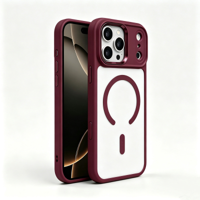 Apple iPhone 18 Pro Max Case with Wireless Charging - Zore Chrome M-safe Silicone Cover Plum