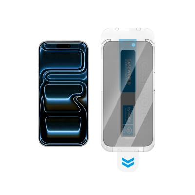 Apple iPhone 18 Pro Max CaseWorld Applicator Serisi 2.5D Eyesafe Mavi Işık Teknolojili 0.33mm Privacy Temperli Cam Ekran Koruyucu + Uygulama Aparatı Siyah