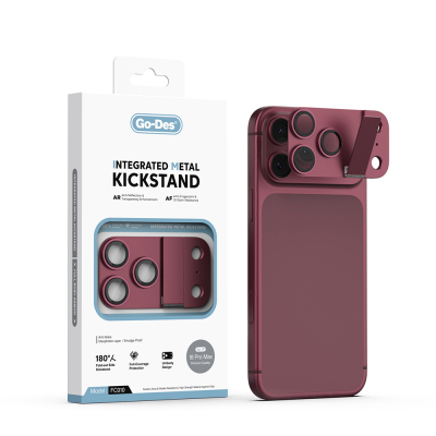 Apple iPhone 18 Pro Max Go Des CL-23 Anti-Reflective Camera Lens Protector with Stand Bordo