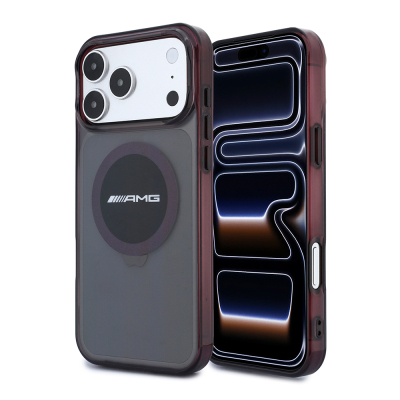 Apple iPhone 18 Pro Max Kılıf AMG Orjinal Lisanslı M-safe Şarj Özellikli Transparan IML Baskı Logolu Bicolor Block Kapak Siyah-Mor
