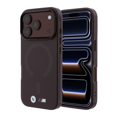 Apple iPhone 18 Pro Max Kılıf BMW Orjinal Lisanslı M-safe Şarj Özellikli Metal Buton Tasarımlı Buzlu IML Baskılı Kapak Bordo