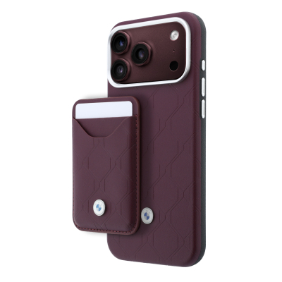 Apple iPhone 18 Pro Max Kılıf BMW Orjinal Lisanslı M-safe Şarj Özellikli Metal Logolu Kabartmalı Kapitone Deri Kartlıklı Kapak Bordo