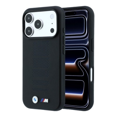 Apple iPhone 18 Pro Max Kılıf BMW Orjinal Lisanslı M-safe Şarj Özellikli PU Delikli Metal M Logolu Kapak Siyah