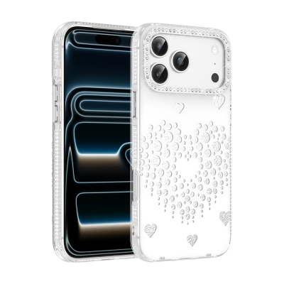 Apple iPhone 18 Pro Max Kılıf Damla Taşlı Zore Rivas Sert PC Kapak Beyaz