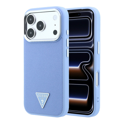 Apple iPhone 18 Pro Max Kılıf Guess Orjinal Lisanslı M-safe Şarj Özellikli Grained Triangle Kapak Açık Mavi