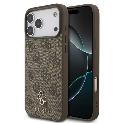 Apple iPhone 18 Pro Max Kılıf Guess Orjinal Lisanslı M-safe Şarj Özellikli Small 4G Classic Kapak Kahverengi