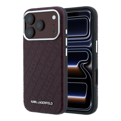 Apple iPhone 18 Pro Max Kılıf Karl Lagerfeld Orjinal Lisanslı PU Deri Damgalı Metal Yazı Logolu Grained Kapak Bordo