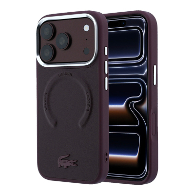 Apple iPhone 18 Pro Max Kılıf Lacoste Orjinal Lisanslı M-safe Şarj Özellikli Lenglen Icon Metal Logolu Kapak Bordo