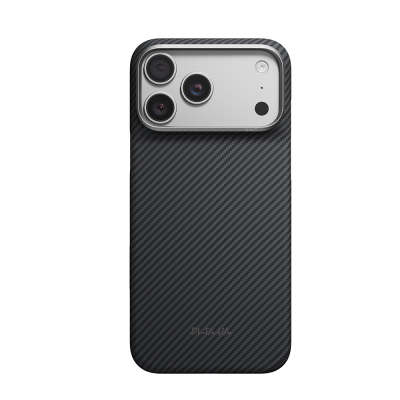 Apple iPhone 18 Pro Max Kılıf M-safe Şarj Özellikli 1500D Aramid Karbon Fiber Pitaka Ultra-Slim Classic Serisi Black-Grey Twill Kapak Siyah-Gri