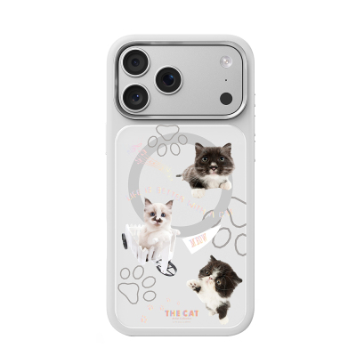 Apple iPhone 18 Pro Max Kılıf M-safe Şarj Özellikli 3D Baskılı Tasarım Mutural The Cat Serisi Kapak Beyaz