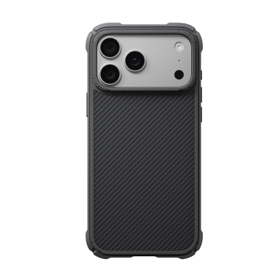 Apple iPhone 18 Pro Max Kılıf M-safe Şarj Özellikli 600D Aramid Fiber Pitaka Black-Grey Twill Serisi Cairn Kapak Siyah-Gri