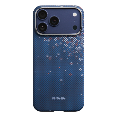 Apple iPhone 18 Pro Max Kılıf M-safe Şarj Özellikli Aramid Karbon Fiber Pitaka Sakura Hours Serisi Kapak Lacivert