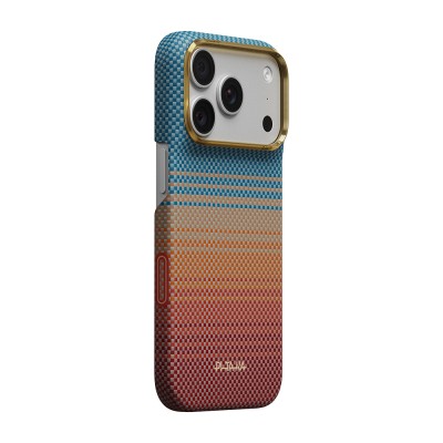 Apple iPhone 18 Pro Max Kılıf M-safe Şarj Özellikli Aramid Fiber Pitaka Sunset 2.0 California Dream Serisi Mavi-Kahverengi