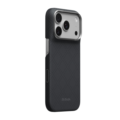 Apple iPhone 18 Pro Max Kılıf M-safe Şarj Özellikli Aramid Karbon Fiber Pitaka Argyle Serisi Kapak Siyah