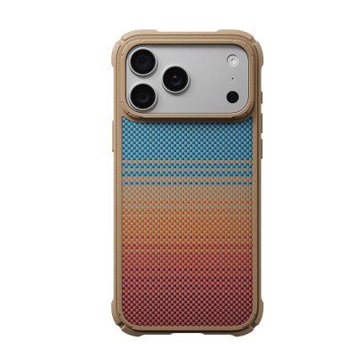 Apple iPhone 18 Pro Max Kılıf M-safe Şarj Özellikli Aramid Karbon Fiber Pitaka Sunset 2.0 California Dream Serisi Cairn Kapak Mavi-Kahverengi